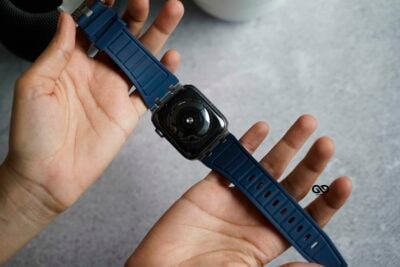 Fluoro Rubber Strap With Silver Buckle For Apple Watch 44MM 45MM 46MM Series 4 5 6 7 8 9 10 SE SE 2 Gen