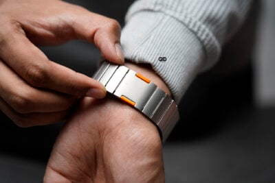 Titanium Matte Finish Detachable Link Strap With Magnetic Closure For Apple Watch 49 MM Series Ultra/Ultra 2 - Titanium/Orange