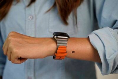 Orange/Grey Two Coloured Faux Leather Strap with buckle Apple Watch 42MM 41MM 40MM Series 4 5 6 7 8 9 10 SE SE 2 Gen