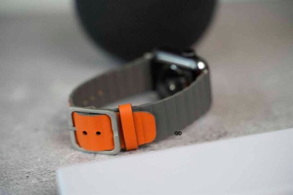 Orange/Grey Two Coloured Faux Leather Strap with buckle Apple Watch 42MM 41MM 40MM Series 4 5 6 7 8 9 10 SE SE 2 Gen - Image 5
