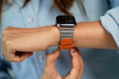 Orange/Grey Two Coloured Faux Leather Strap with buckle Apple Watch 42MM 41MM 40MM Series 4 5 6 7 8 9 10 SE SE 2 Gen