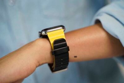 Black/Yellow Two Coloured Faux Leather Strap with buckle Apple Watch 42MM 41MM 40MM Series 4 5 6 7 8 9 10 SE SE 2 Gen