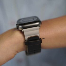 Powder Grey/Black Two Coloured Faux Leather Strap with buckle Apple Watch 40MM 41MM Series 4 5 6 7 8 9 SE SE 2 Gen