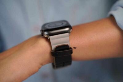 Powder Grey/Black Two Coloured Faux Leather Strap with buckle Apple Watch 42MM 41MM 40MM Series 4 5 6 7 8 9 10 SE SE 2 Gen