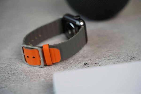 Orange/Grey Two Coloured Faux Leather Strap with buckle Apple Watch 42MM 41MM 40MM Series 4 5 6 7 8 9 10 SE SE 2 Gen - Image 7