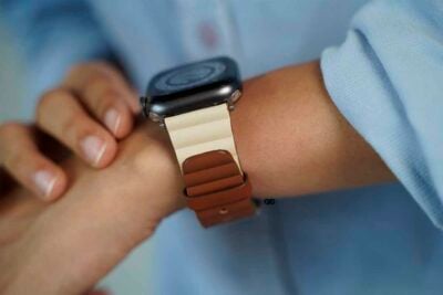 Brown/Beige Two Coloured Faux Leather Strap with buckle Apple Watch 42MM 41MM 40MM Series 4 5 6 7 8 9 10 SE SE 2 Gen