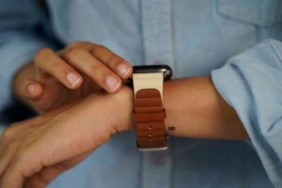 Two Coloured Faux Leather Strap with buckle Apple Watch 44MM 45MM 46MM Series 4 5 6 7 8 9 10 SE SE 2 Gen