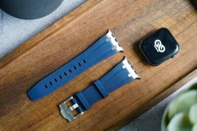 Fluoro Rubber Strap With Silver Buckle For Apple Watch 44MM 45MM 46MM Series 4 5 6 7 8 9 10 SE SE 2 Gen