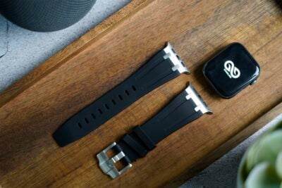 Fluoro Rubber Strap With Silver Buckle For Apple Watch 44MM 45MM 46MM Series 4 5 6 7 8 9 10 SE SE 2 Gen