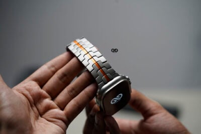 Titanium/Orange Link Chain Strap For Apple Watch 49 MM Series Ultra/Ultra 2