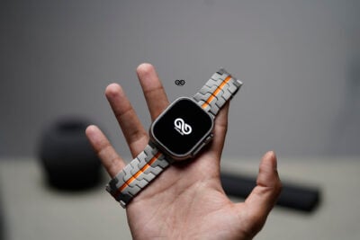 Titanium/Orange Link Chain Strap For Apple Watch 49 MM Series Ultra/Ultra 2