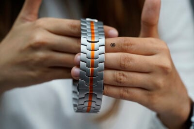 Titanium/Orange Link Chain Strap For Apple Watch 49 MM Series Ultra/Ultra 2