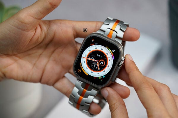 Titanium/Orange Link Chain Strap For Apple Watch 49 MM Series Ultra/Ultra 2