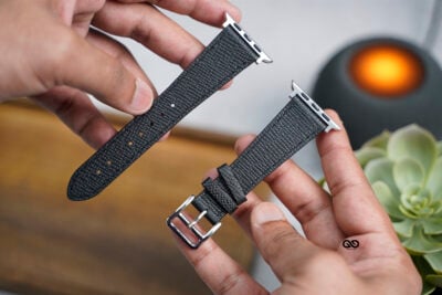 Sable Black Vegan Leather Strap For Apple Watch 42MM 41MM 40MM Series 4 5 6 7 8 9 10 SE SE 2 Gen