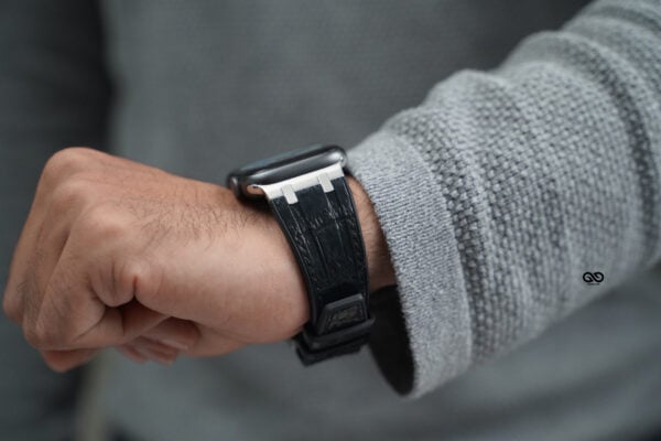 Onyx Black Silicone Faux Leather Strap For Apple Watch 44MM 45MM 46MM Series 4 5 6 7 8 9 10 SE SE 2 Gen - Image 7