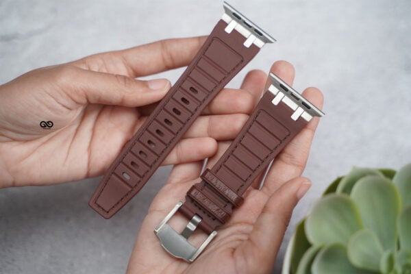 Wood brown Silicone Faux Leather Strap For Apple Watch 49 MM Series Ultra/Ultra 2 - Image 3