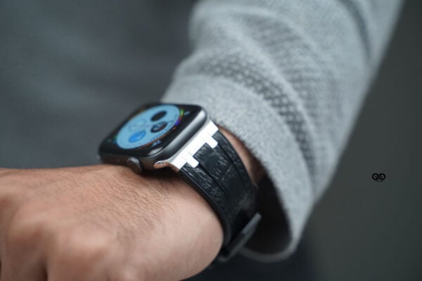 Onyx Black Silicone Faux Leather Strap For Apple Watch 44MM 45MM 46MM Series 4 5 6 7 8 9 10 SE SE 2 Gen