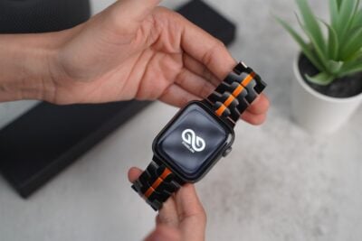 Black/Orange Link Chain Strap For Apple Watch 44MM 45MM 46MM Series 4 5 6 7 8 9 10 SE SE 2 Gen