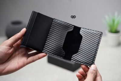 Slim Carbon Fiber Leather Card Holder with Single Slot Wallet