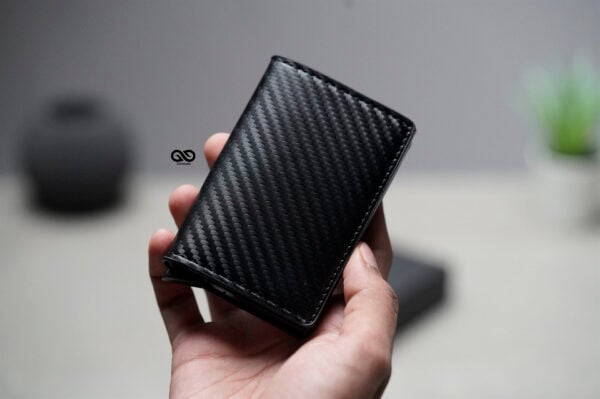 Slim Carbon Fiber Leather Card Holder with Single Slot Wallet