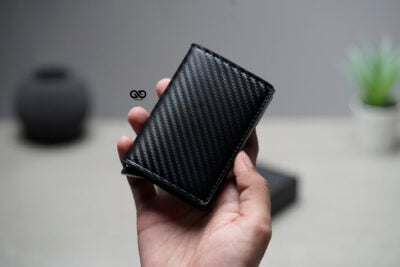 Slim Carbon Fiber Leather Card Holder with Single Slot Wallet