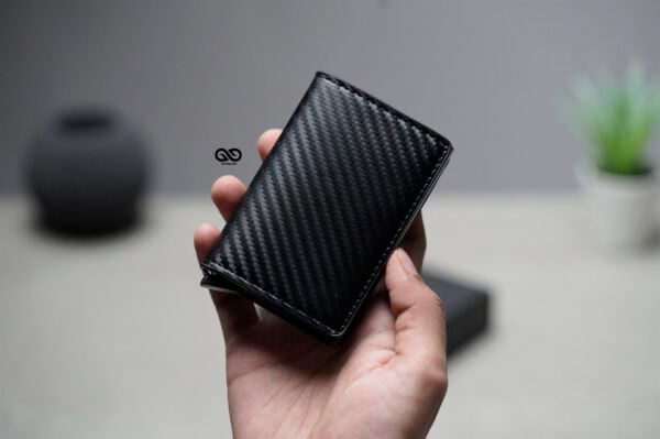 Slim Carbon Fiber Leather Card Holder with Single Slot Wallet - Image 13