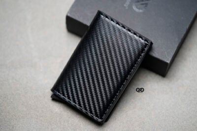 Slim Carbon Fiber Leather Card Holder with Single Slot Wallet