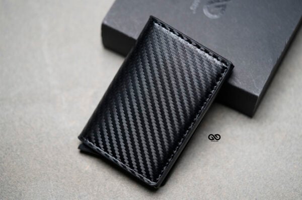 Slim Carbon Fiber Leather Card Holder with Single Slot Wallet - Image 6