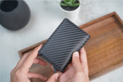Slim Carbon Fiber Leather Card Holder with Single Slot Wallet