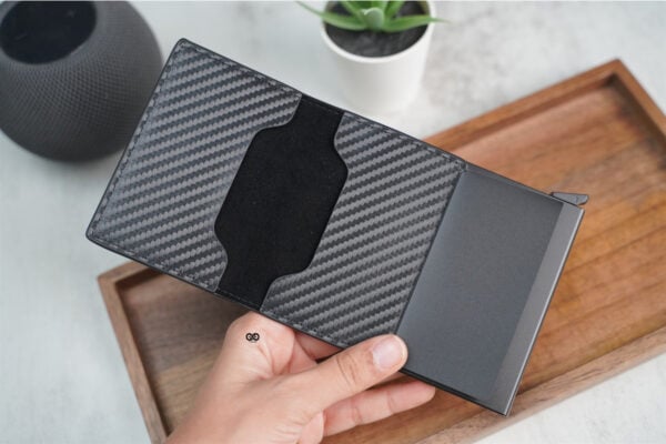 Slim Carbon Fiber Leather Card Holder with Single Slot Wallet - Image 11