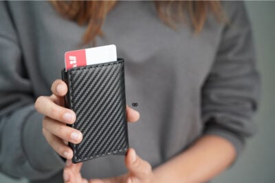 Slim Carbon Fiber Leather Card Holder with Single Slot Wallet