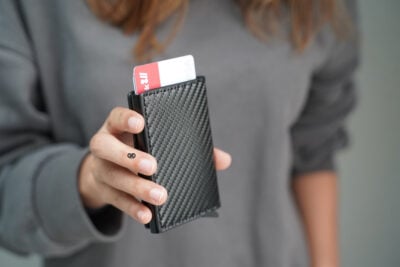 Slim Carbon Fiber Leather Card Holder with Single Slot Wallet