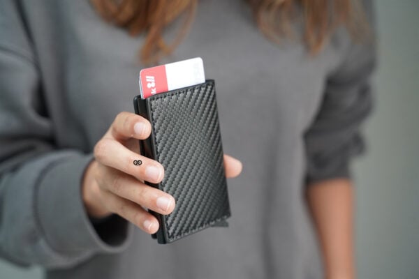 Slim Carbon Fiber Leather Card Holder with Single Slot Wallet - Image 12
