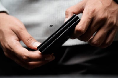Black Slim Vegan Leather Card Holder with Single Slot Wallet