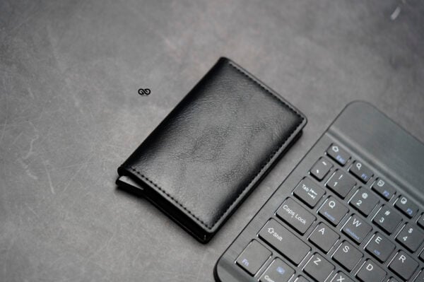 Black Slim Vegan Leather Card Holder with Single Slot Wallet - Image 10