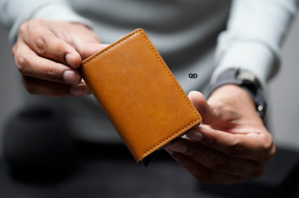 Slim Vegan Leather Card Holder with Single Slot Wallet - Image 12