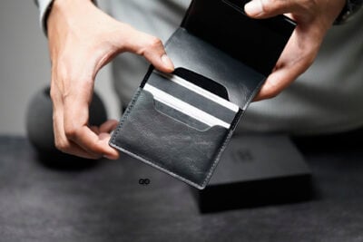 Black Slim Vegan Leather Card Holder with Single Slot Wallet