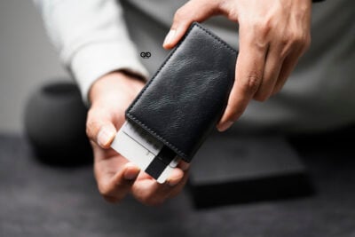 Black Slim Vegan Leather Card Holder with Single Slot Wallet