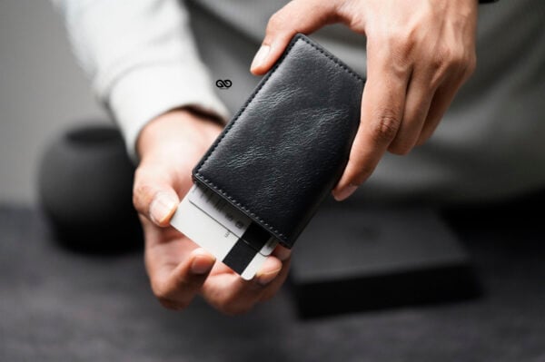 Black Slim Vegan Leather Card Holder with Single Slot Wallet - Image 7