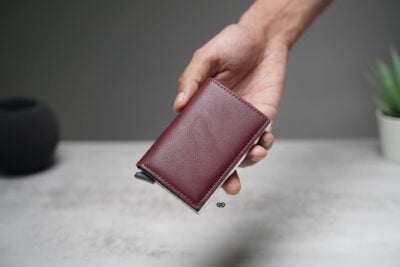 Personalized Slim Vegan Leather Card Holder with Single Slot Wallet