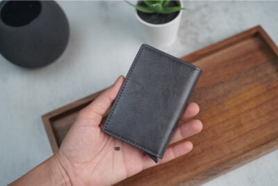 Personalized Slim Vegan Leather Card Holder with Single Slot Wallet