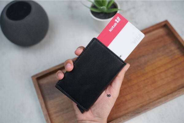 Black Slim Vegan Leather Card Holder with Single Slot Wallet - Image 8
