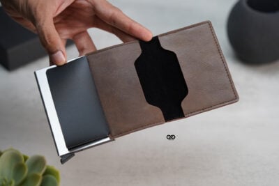 Personalized Slim Vegan Leather Card Holder with Single Slot Wallet