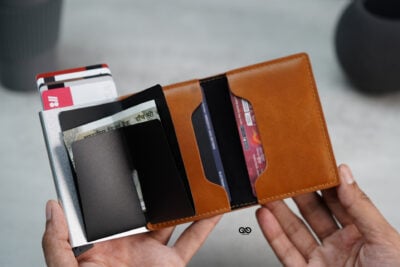 Personalized Slim Vegan Leather Card Holder with Single Slot Wallet