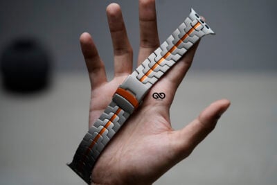 Titanium/Orange Link Chain Strap For Apple Watch 49 MM Series Ultra/Ultra 2