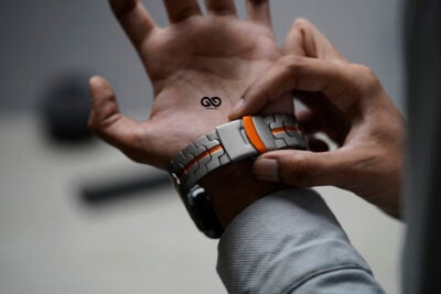 Titanium/Orange Link Chain Strap For Apple Watch 49 MM Series Ultra/Ultra 2