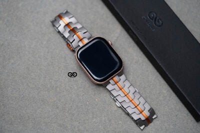 Titanium/Orange Link Chain Strap For Apple Watch 44MM 45MM 46MM Series 4 5 6 7 8 9 10 SE SE 2 Gen