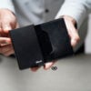 Personalized Black Slim Vegan Leather Card Holder with Single Slot Wallet