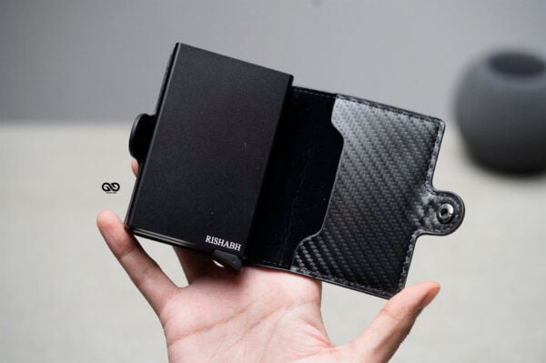 Personalized Carbon Fiber Leather Card and Cash Holder - Image 2