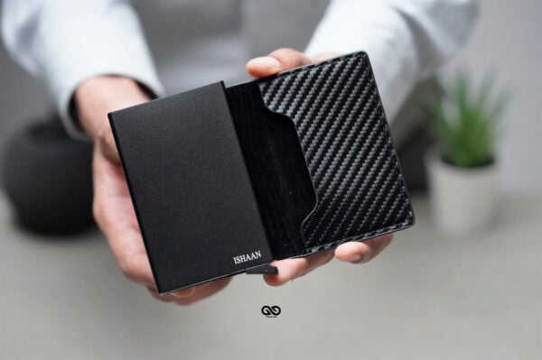 Personalized Slim Carbon Fiber Leather Card Holder with Single Slot Wallet - Image 11